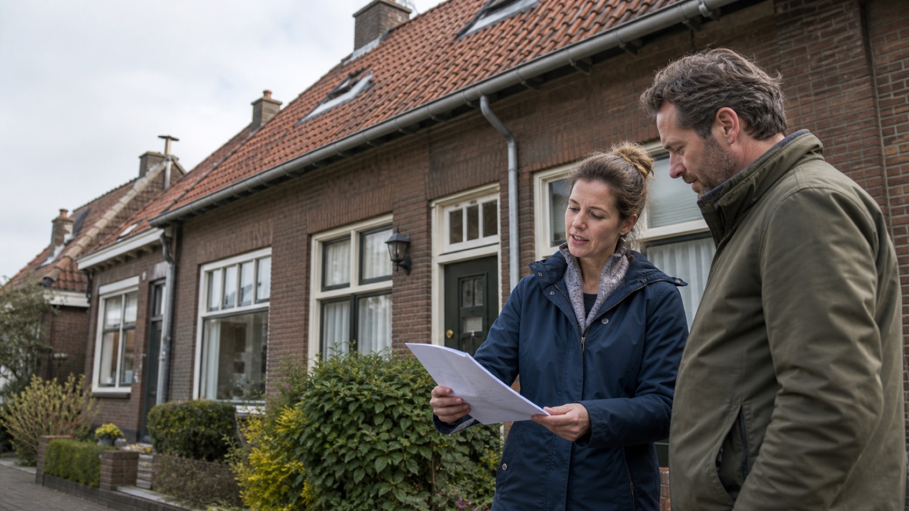 Woningeigenaar bespreekt een onderhoudscontrole bij een Nederlandse jaren-dertigwoning